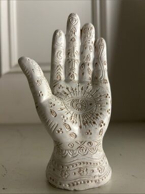 Small New Age Hand-Carved Decorative Palm - White